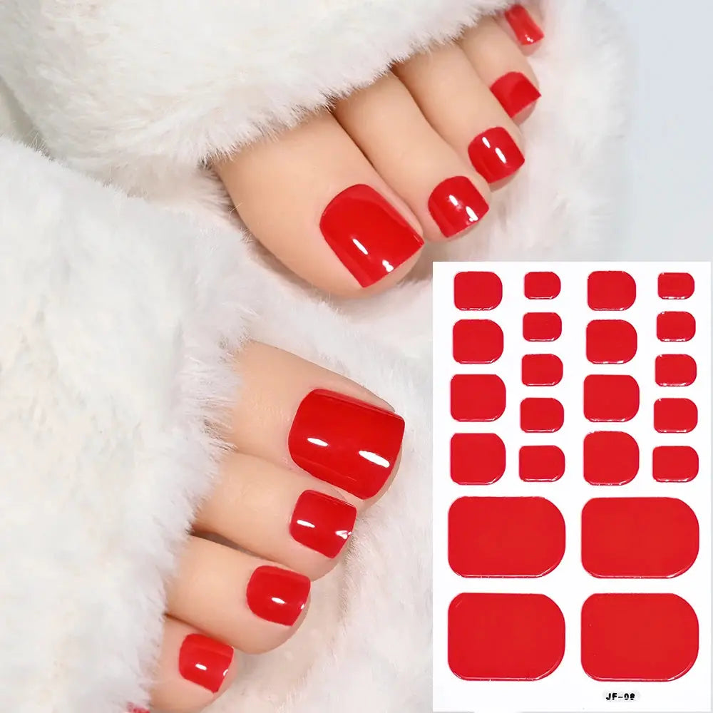 Simples Market red toenail sticker wraps, solid full-coverage decals for DIY pedicure