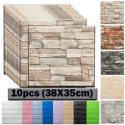 10pcs Simples Market self-adhesive 3D brick wall stickers, beige stone panels, waterproof peel-and-stick wallpaper.