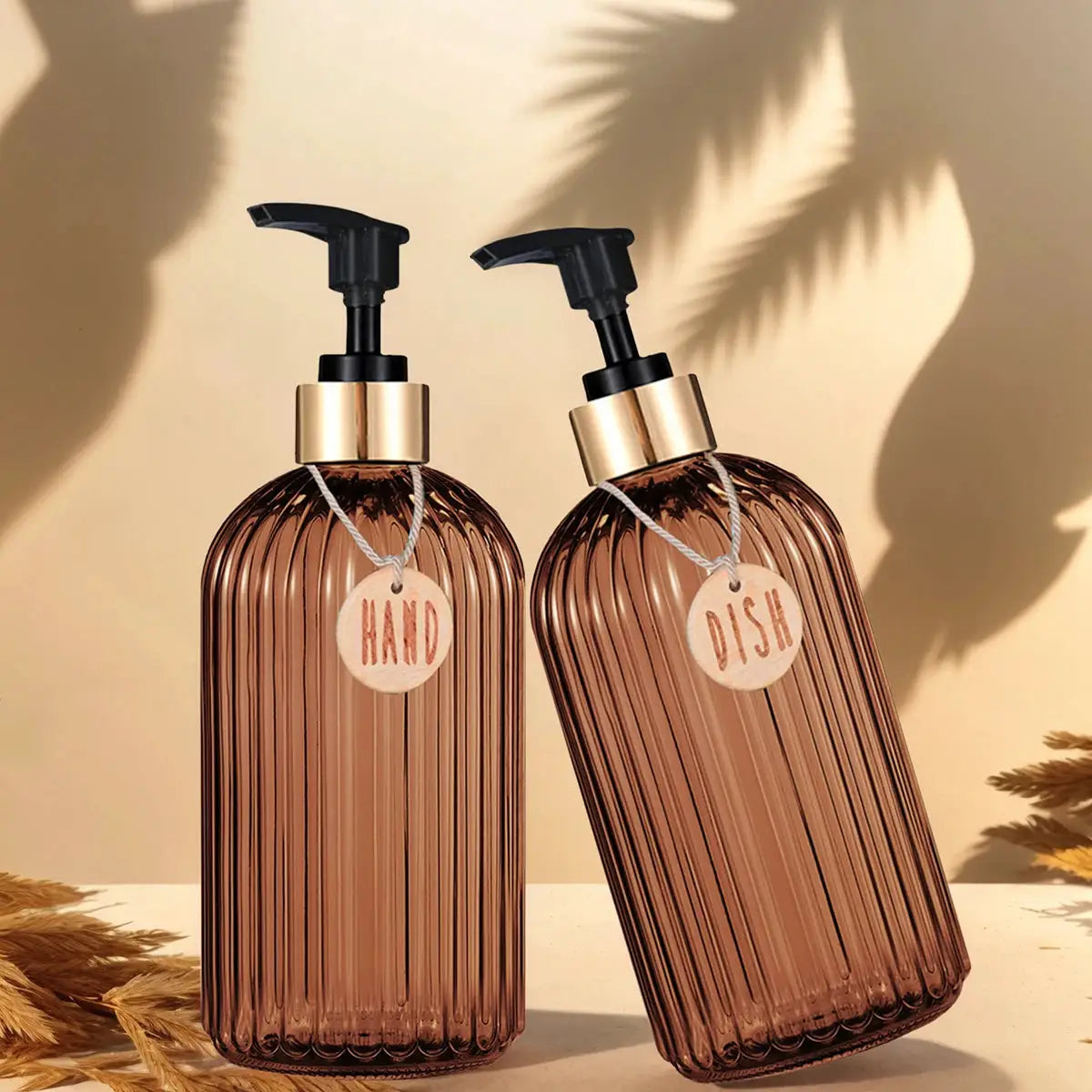 Amber Dish Soap Dispenser Bottle 500ml Reusable Hand Press Kitchen