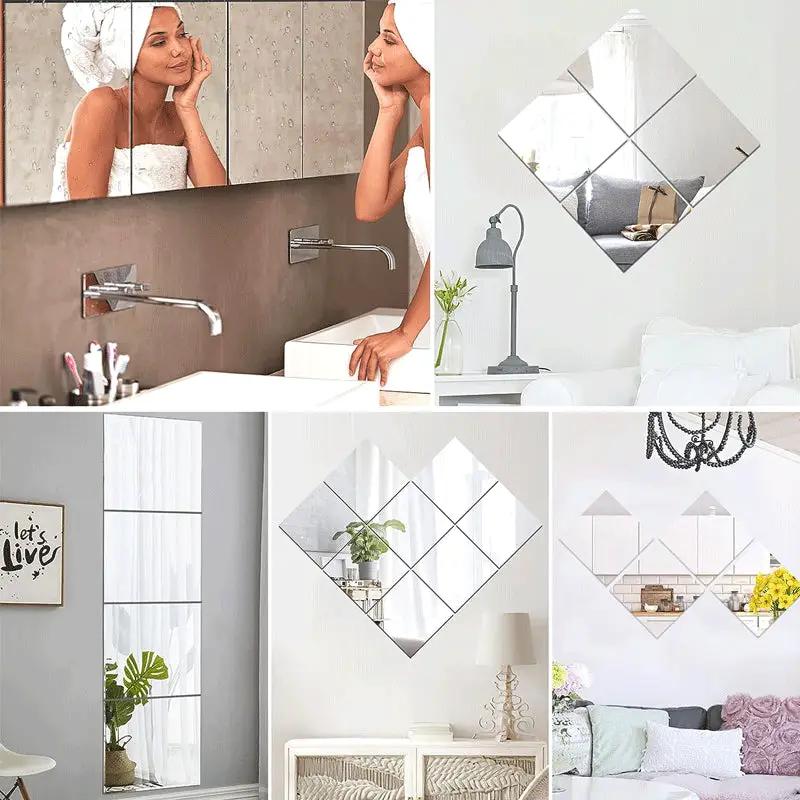 Self-adhesive mirror sheets, Simples Market, 8/12pcs, flexible removable diamond wall decor for bathroom, living room, bedroom