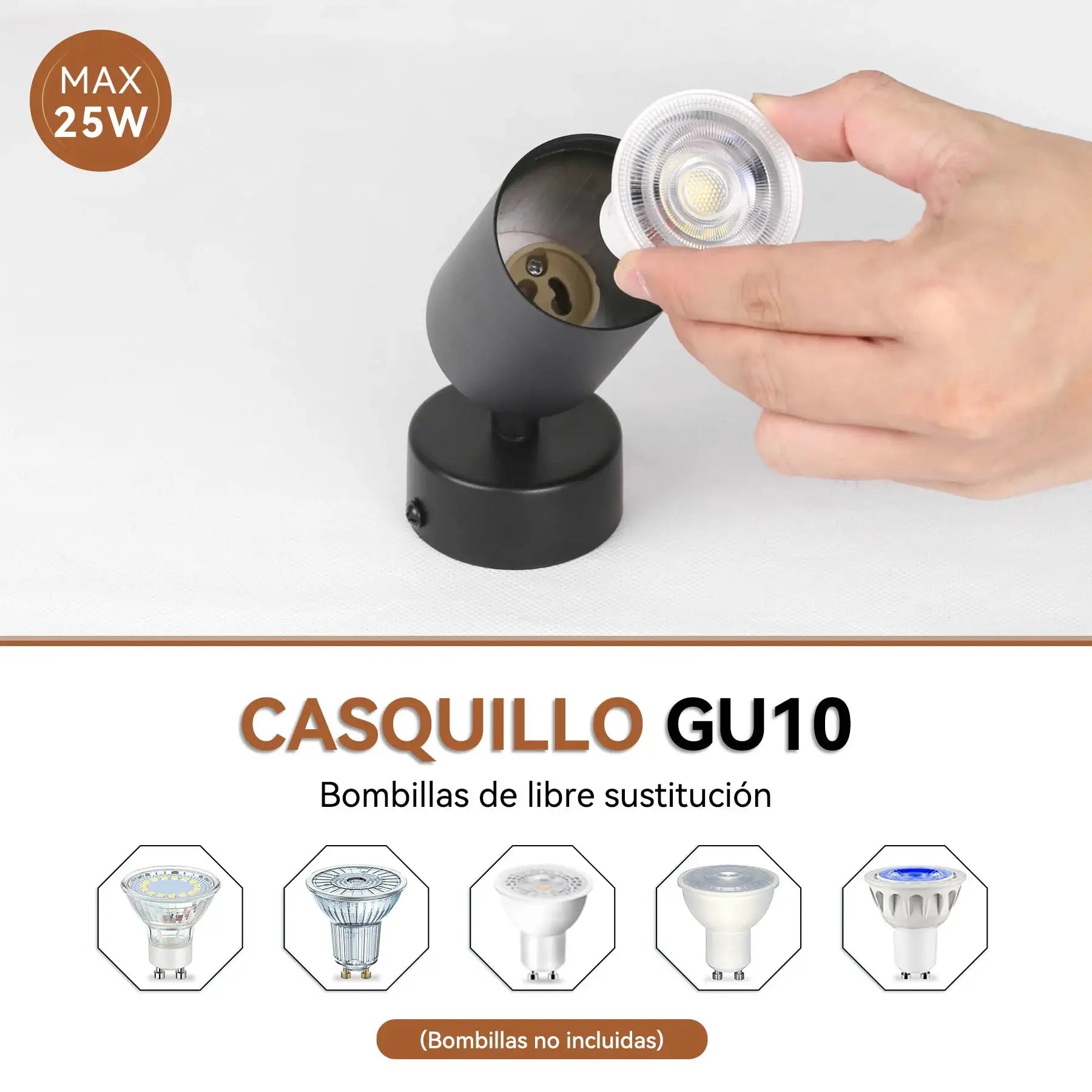 LED shop ceiling spotlight GU10 bulb replacement; black adjustable lamp by Simples Market