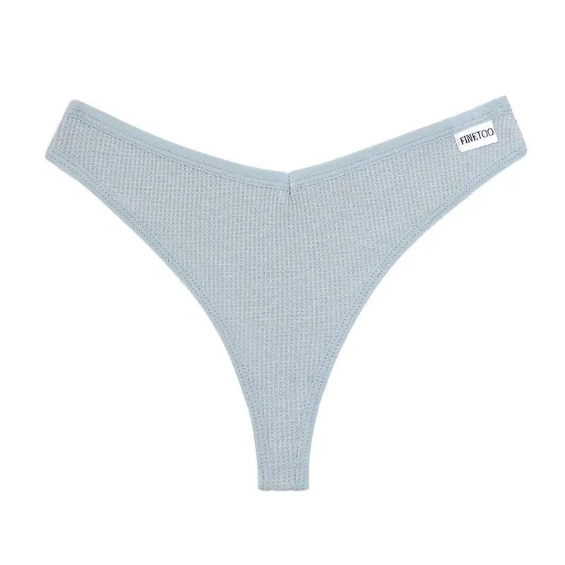 Thong underwear set for women, 4-pack, light blue waffle cotton, Fine Too brand