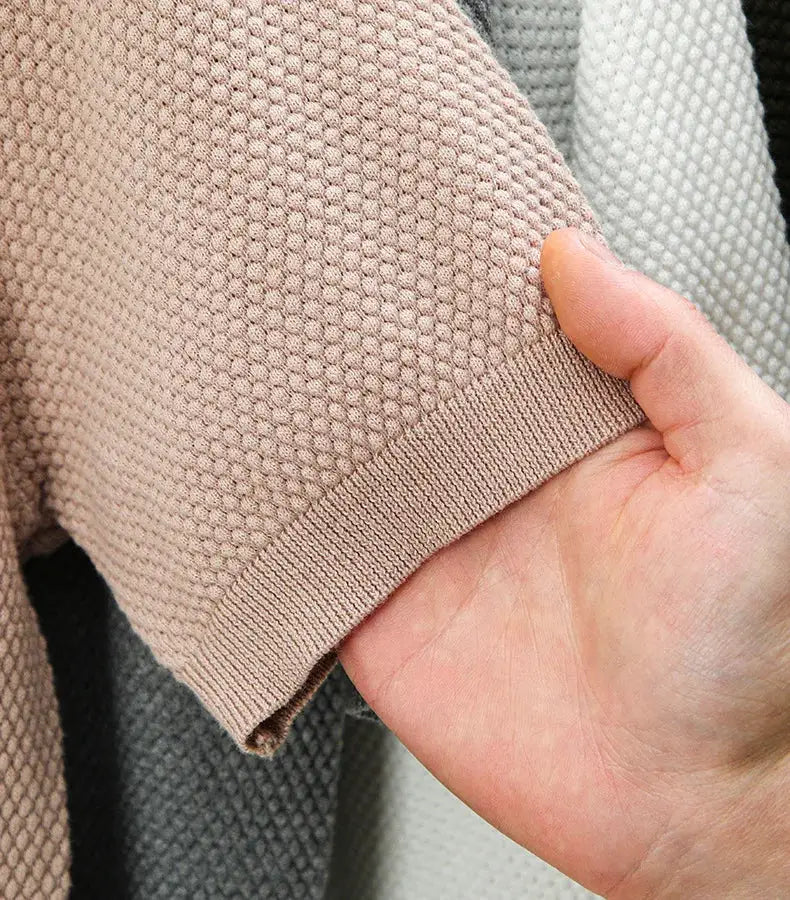 Simples Market polo shirt sleeve in beige knitted cotton with ribbed cuff