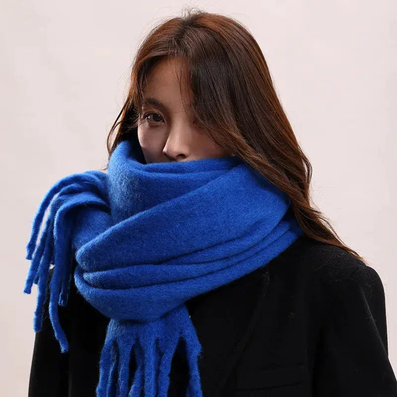 LuxeWeave Women Soft Winter Scarf Solid Color Long Tassel Wrap Thick Mohair Blend For Ultimate Warmth