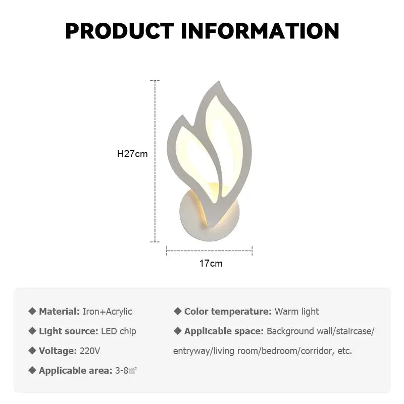 Simples Market modern LED leaf wall lamp with warm light, iron and acrylic finish
