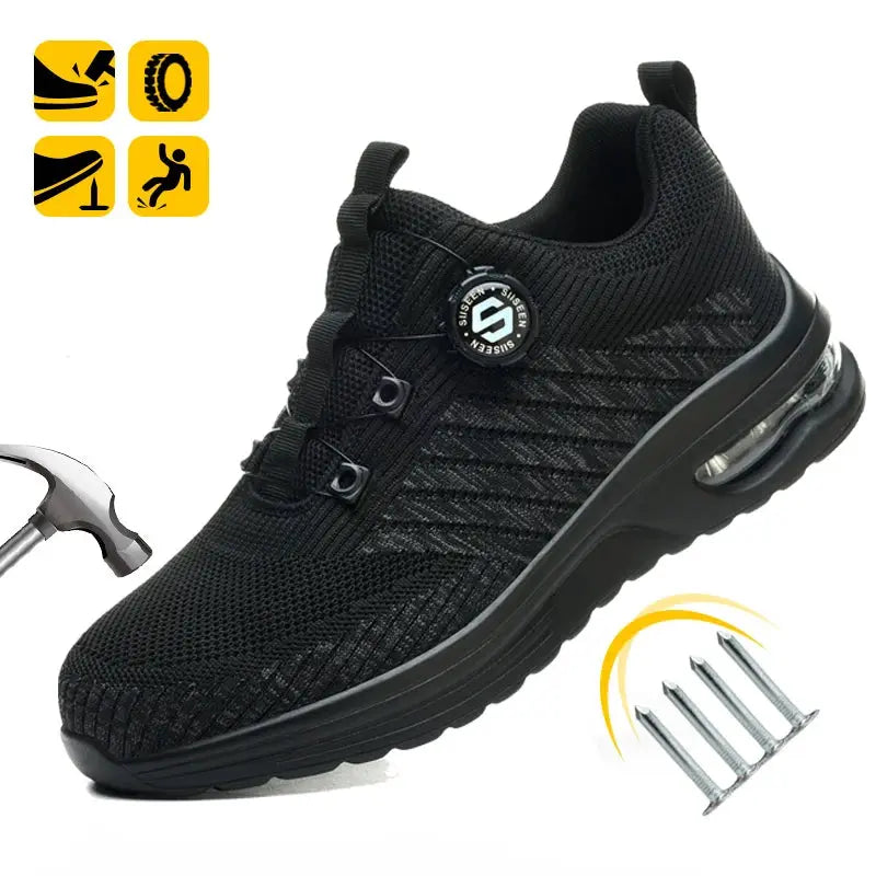 New Men's Rotary Buckle Safety Shoes Anti Impact Anti Piercing Lightweight Work Boots Outdoor Pro