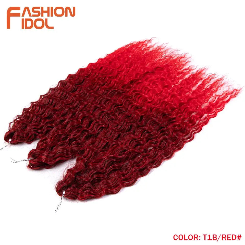 Simples Market Ariel Hair synthetic twist crochet curly braiding hair, 24in water-wave red ombre bundles (3).