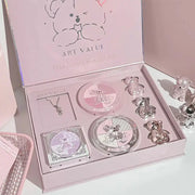 Art Value 7 Piece Makeup Set With Matte Lip Mud In Three Colors Pressed Powder Blush Eye Palette And Necklace