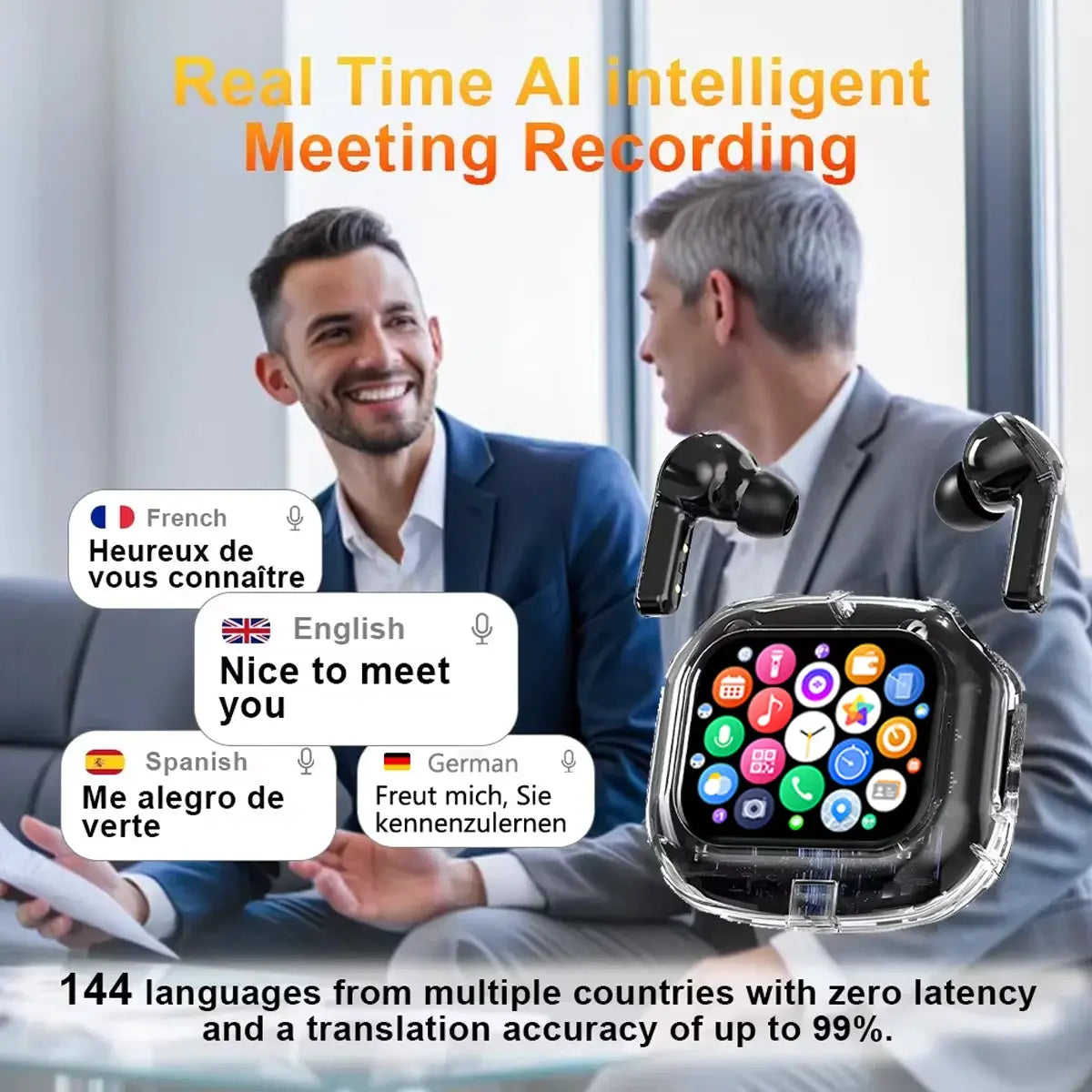 NovaSound Wireless Bluetooth Headphones RealTime Translation 144 Languages For Business Travel With Touch Control