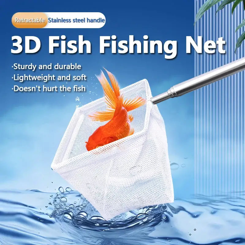 Aquarium Square Fishing Net With Suction Cup And Extendable Long Handle For Safe Catching Fish And Shrimp