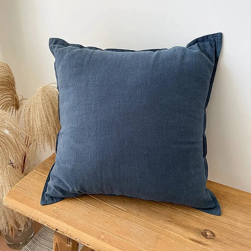 Decorative ramie cushion cover in blue for chair or sofa, boho farmhouse home decor