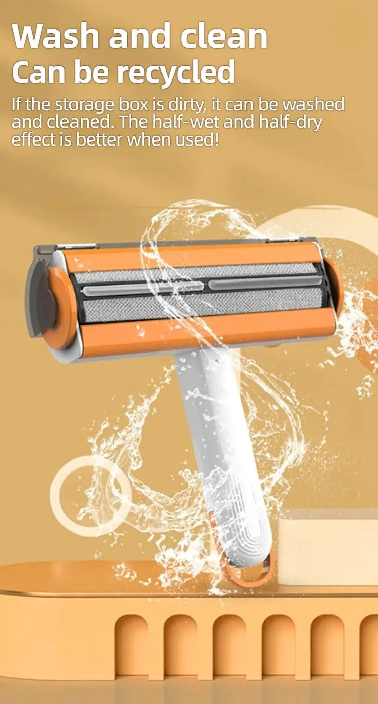 Simples Market pet hair remover roller, orange and white handheld washable tool for dog and cat hair on clothes