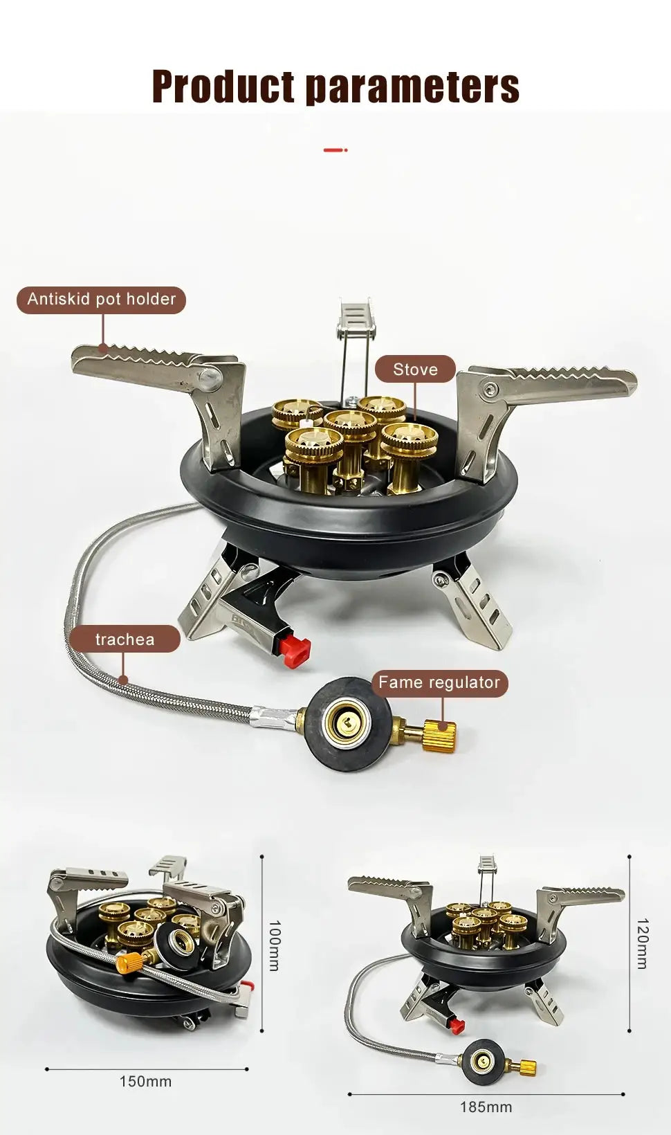 Simples Market BRS201A camping gas stove with piezo ignition; high-power 16000W, regulator and antiskid pot holders