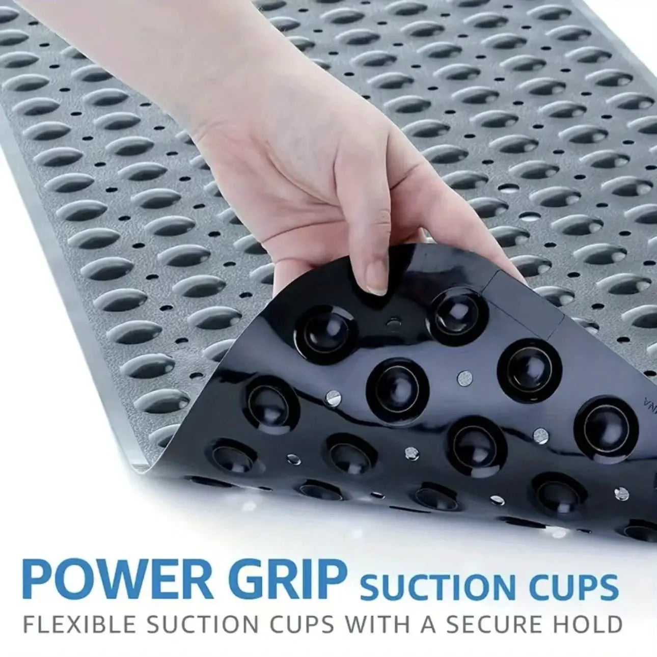 Simples Market gray non-slip shower mat with suction cups, drain holes, machine washable