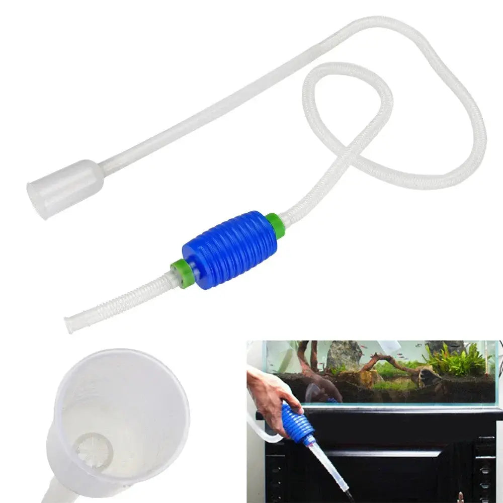 Simples Market aquarium siphon vacuum gravel cleaner with blue ribbed pump and white flexible tubing