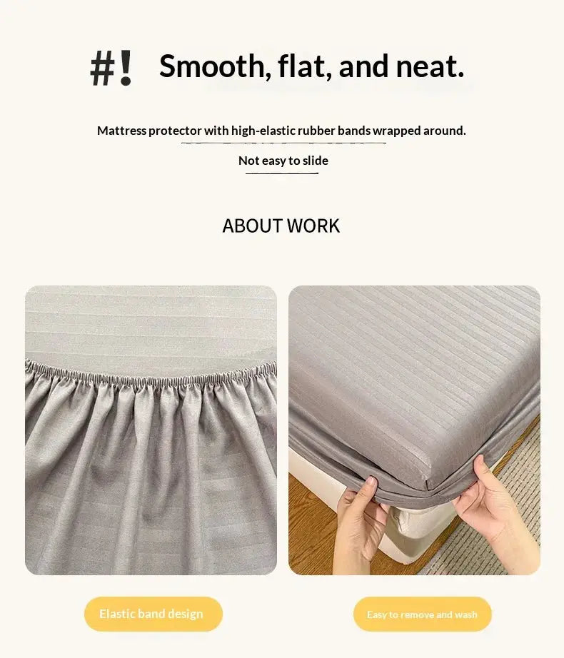 Two views of Simples Market fitted bed sheet with elastic band in grey; solid color, soft fabric.
