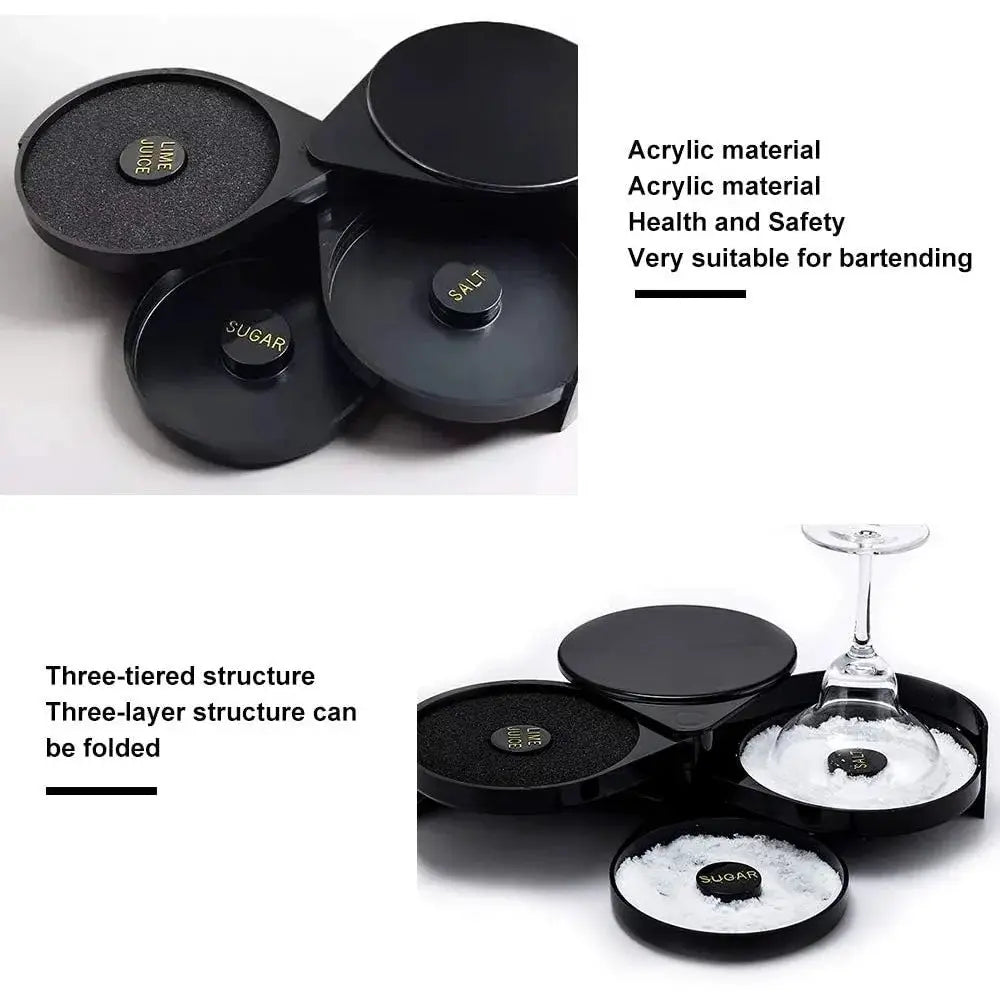Three Layer ABS Rotating Cocktail Seasoning Box Bar Accessories Salt Sugar Garnish Organizer