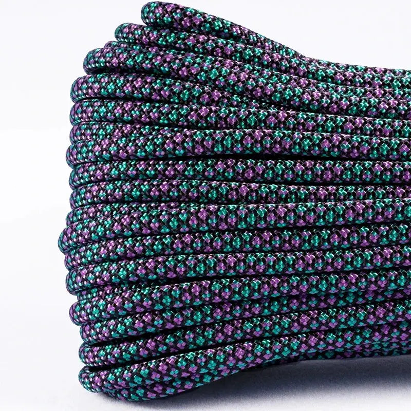 4mm diameter paracord camping rope, purple and teal braided lanyard cord