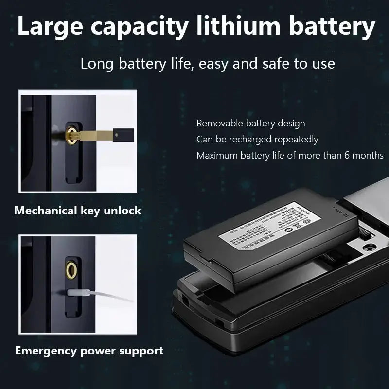 XSDTS smart door lock by Simples Market large capacity lithium battery, mechanical key unlock, emergency power support
