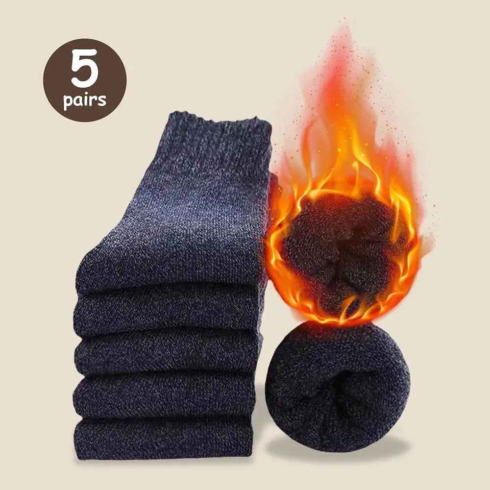 Men's Thick Mid Calf Warm Socks For Snow Boots Elastic Fit Thermal Insulated Knit Polyester Elastane Blend Solid Color