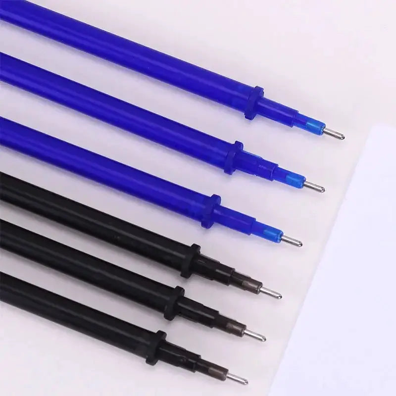 Simples Market 6 erasable gel pens, 0.5mm, blue and black bodies, kawaii stationery.