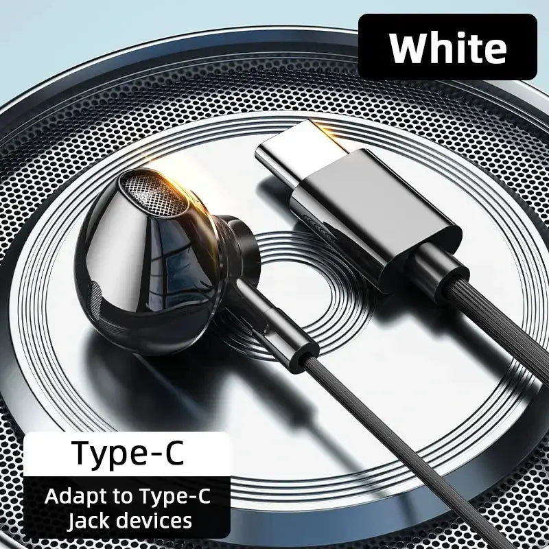 SoundWave USB Type C Earbuds HiFi Bass Microphone And Volume Control For Galaxy S24 S23 S22 S21 And iPhone 15 Pro Max