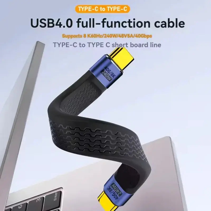 USB4 Short USB C Cable 40Gbps 240W PD Fast Charging Thunderbolt 4 and 3 Compatible Flat Cable for Laptop Phone Tablet