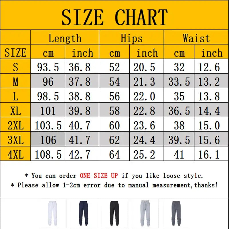 Simples Market anime Jujutsu Kaisen Toji compression shirt set size chart with S–4XL measurements and pant colors