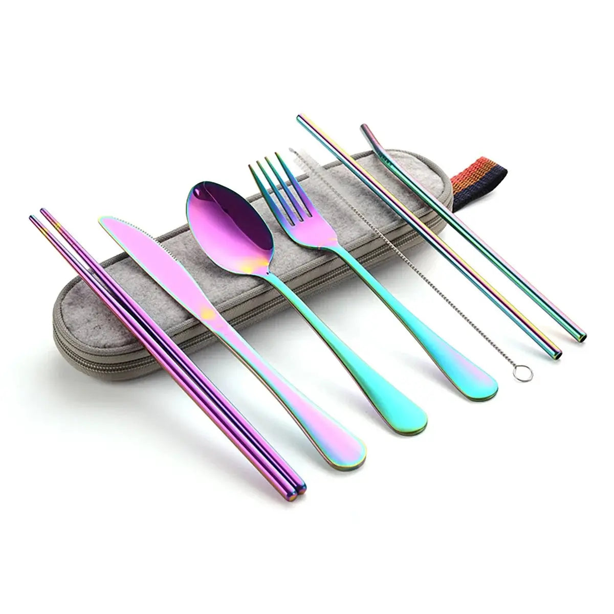EcoNest 8 Piece Portable Tableware Set In One Box Stainless Steel Utensils For Outdoor Picnics Travel Eco Friendly