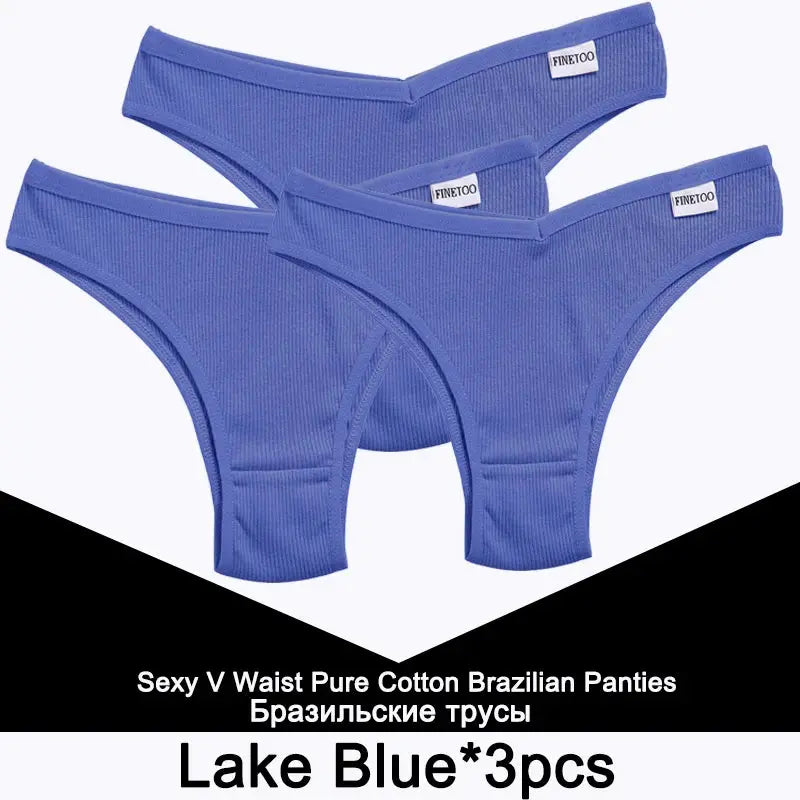 Finetoo 3pc lake blue cotton thong panties set for women by Simples Market
