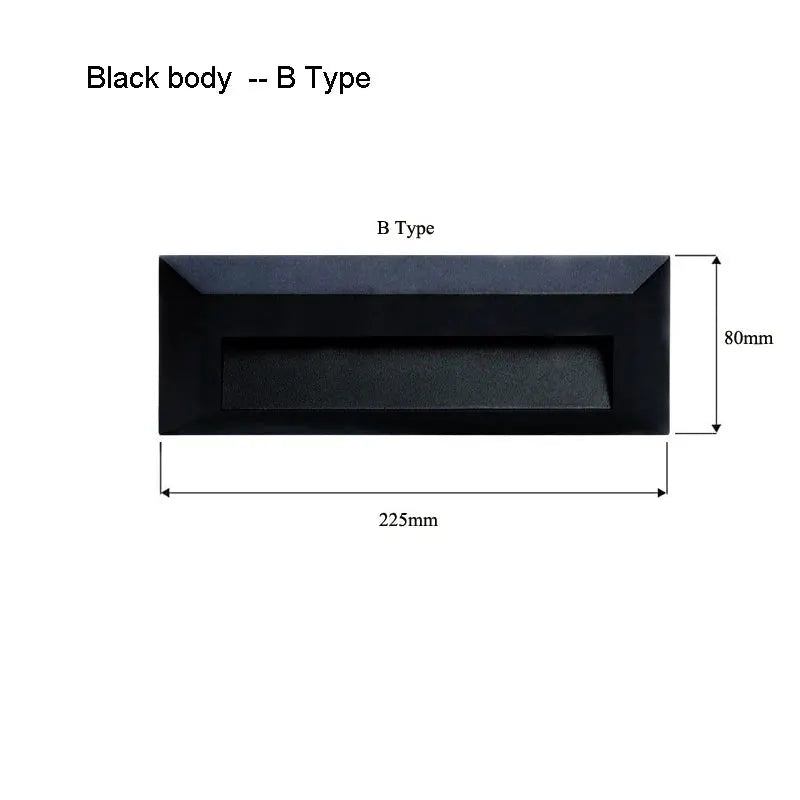 Surface mounted LED stair step light, black alloy body, B Type, 225mm×80mm