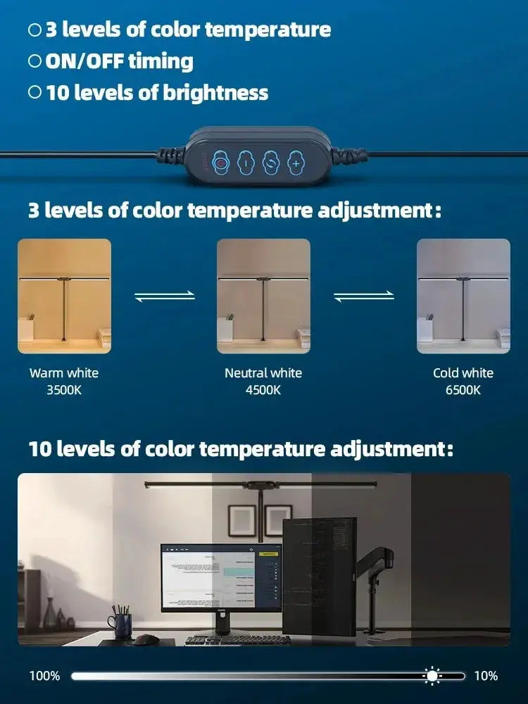 LED desk lamp by Simples Market with adjustable gooseneck, dimmable brightness, and 3-color temperature options