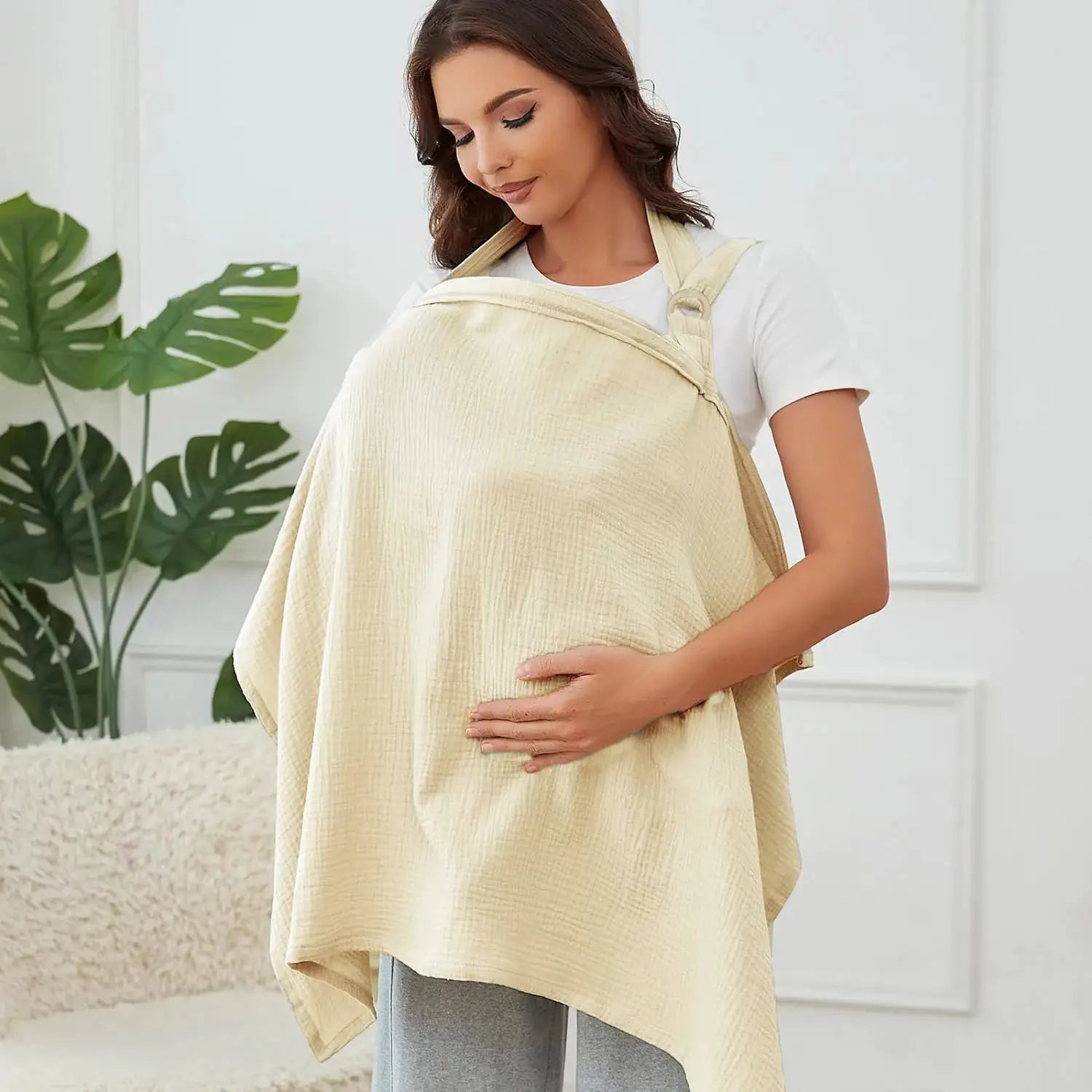 Muslin Nursing Cover For Breastfeeding Women Breathable Arch Neckline Nursing Apron For Public Feeding And Privacy