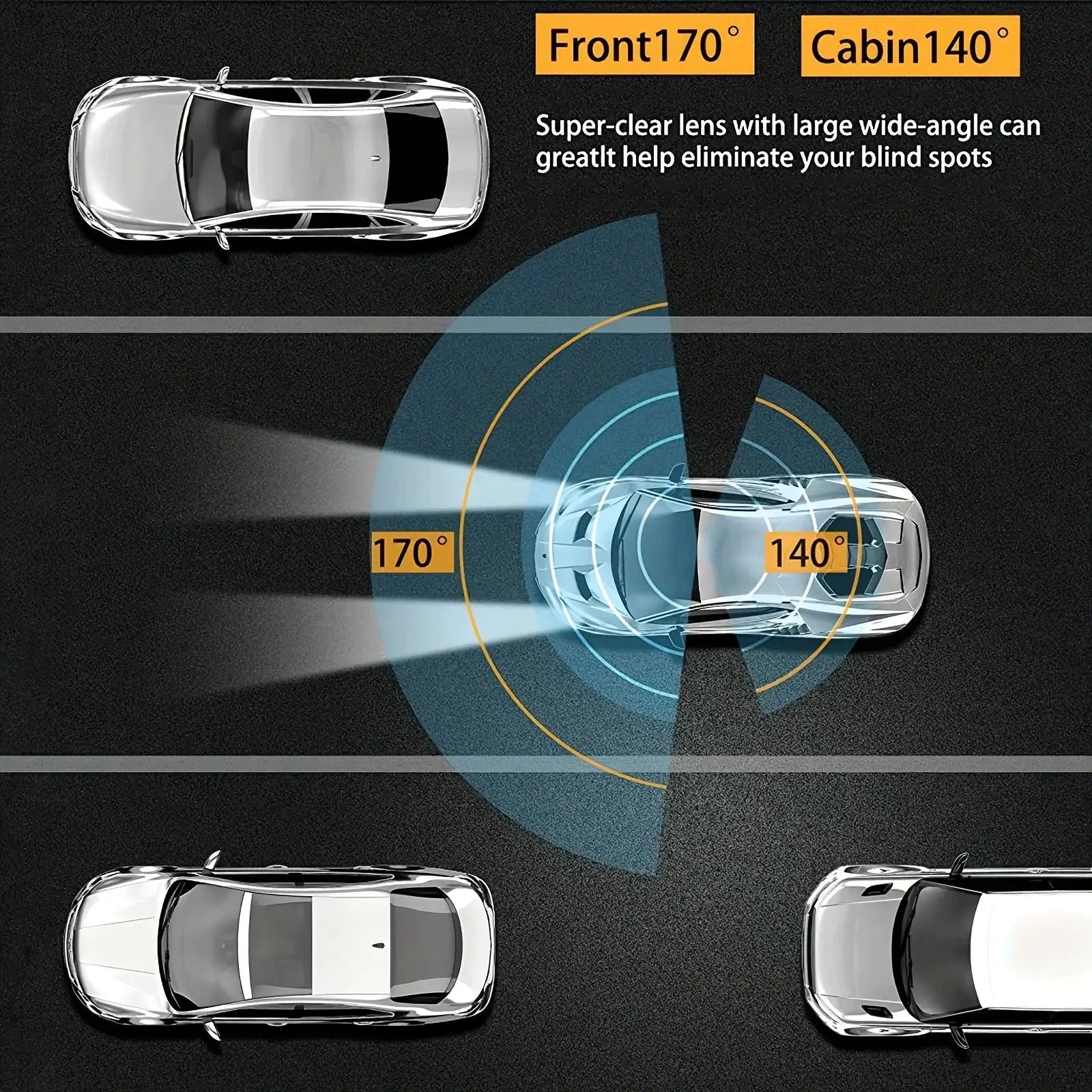 1080P WIFI dual dash cam for cars with front and interior cameras, IR night vision, wide-angle by Simples Market