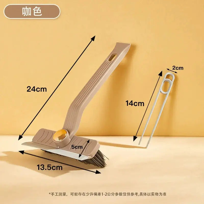 Simples Market 4-in-1 360° rotating hard-bristle tile cleaning brush with clip scraper in brown, includes stand