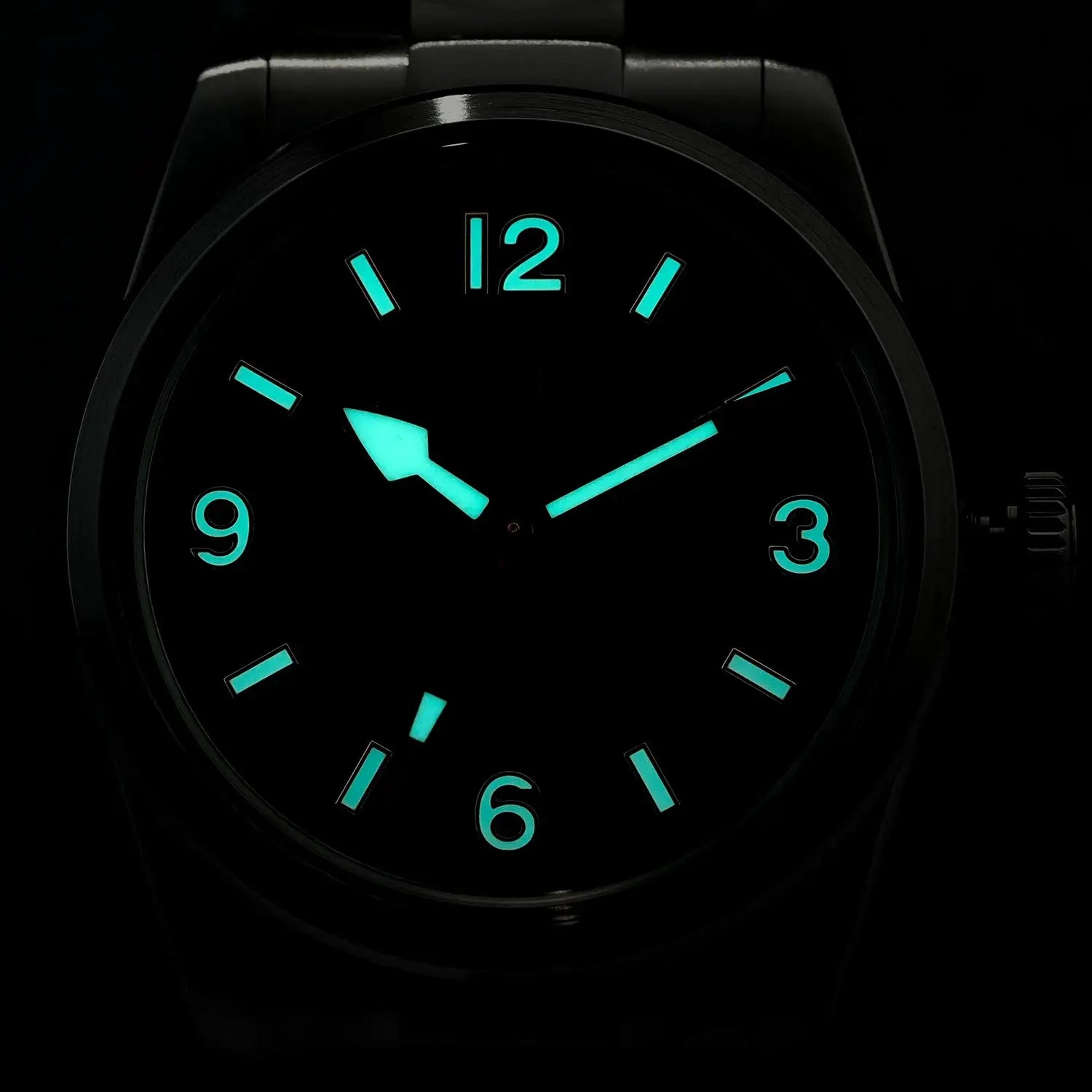 Watchdives WD1960S V2 watch; stainless steel, sapphire crystal, black dial with turquoise luminous hands and markers