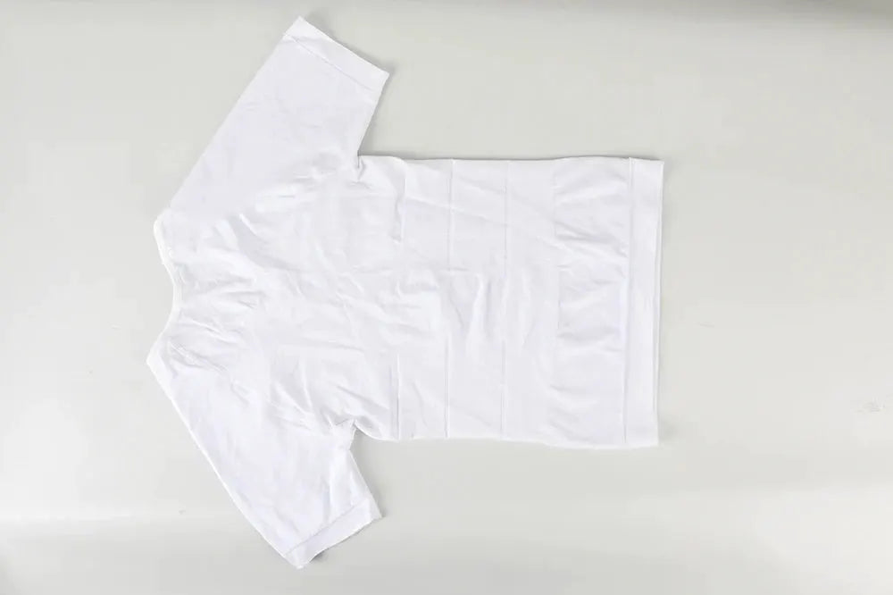 Men's white short-sleeve compression T-shirt by Simples Market; V-neck shapewear