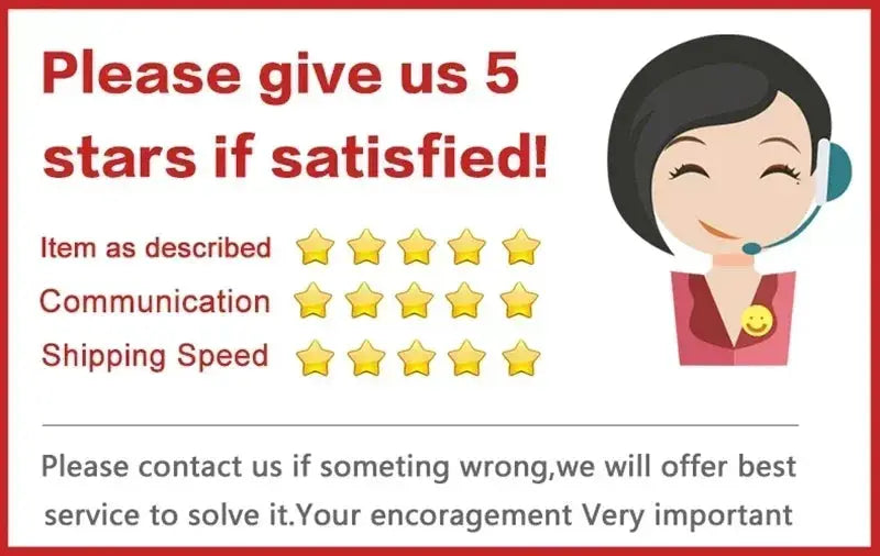 Lucky Deer Wall Lamp product review graphic with five-star rating icons and cartoon customer service agent.