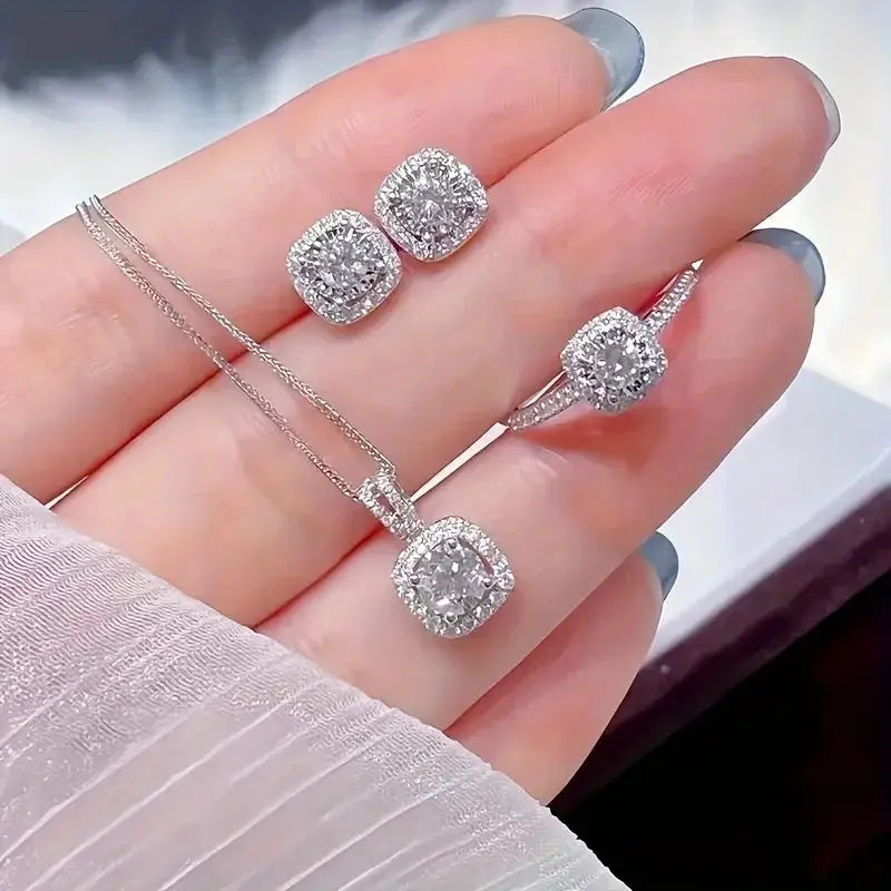 1 Set Premium Cube Jewelry Ensemble Necklace Earrings Ring Set for Women Fashion Jewelry Gift Valentines Day Christmas