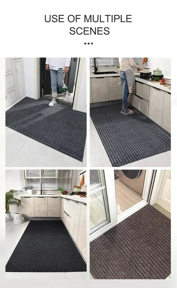 Door mat by Simples Market; dark grey striped entrance mat, anti-slip, water and oil absorbent for indoor or outdoor use
