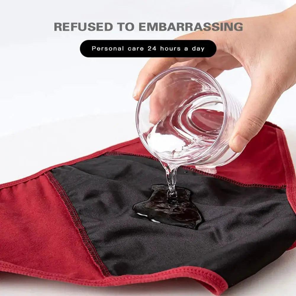 Menstrual panties by Simples Market, breathable cotton briefs, red/black, low-rise with absorbent lining