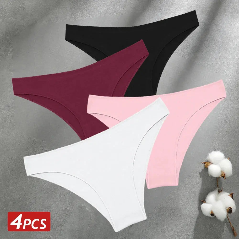 Simples Market 4-piece seamless cotton women's briefs set in black, burgundy, pink, and white