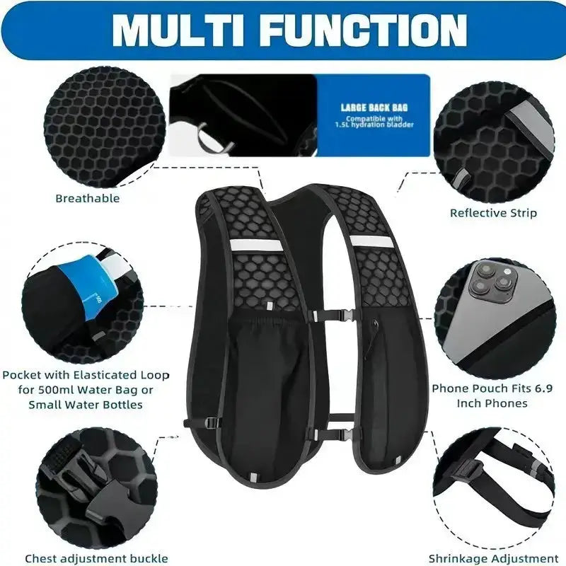 Running Hydration Vest for Women and Men Water Resistant Breathable Backpack for Runs Hiking Cycling Trails Marathons