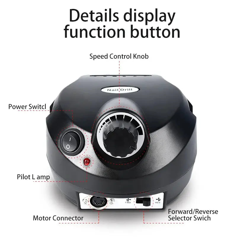 Professional gel nail drill and UV LED dryer by Simples Market, black device with speed control knob and power switch