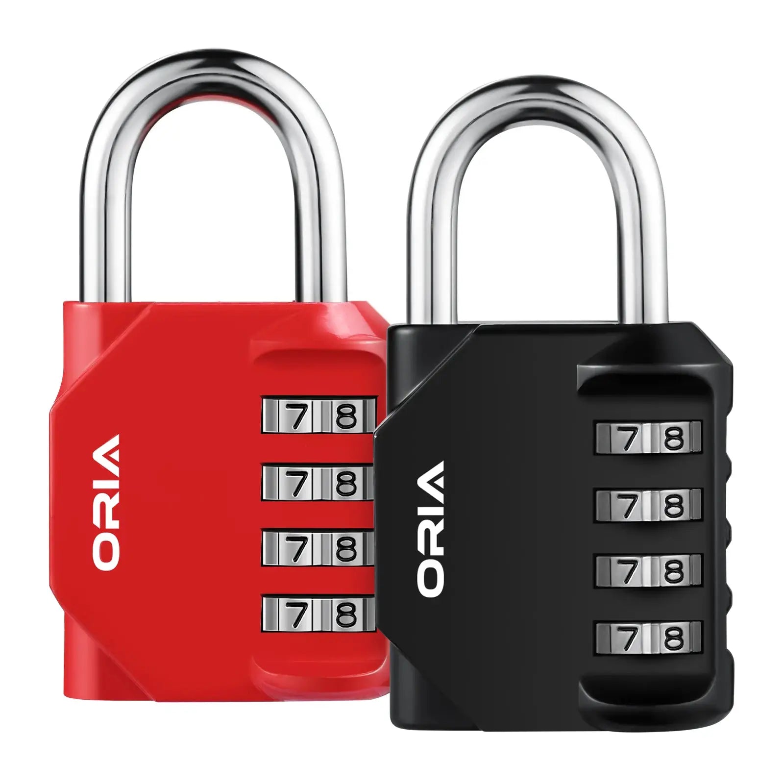 ORIA 2-pack red and black combination padlocks with 4-digit dials