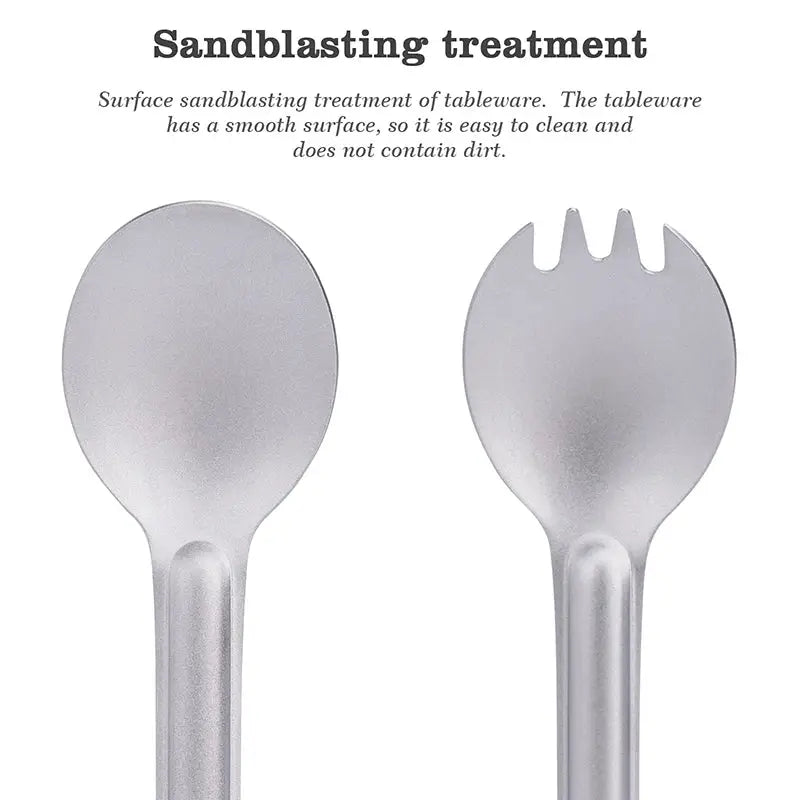 Simples Market Boundless Voyage titanium cutlery set: 2-piece spoon and spork, lightweight silver camping flatware