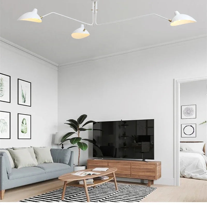 Mouille ceiling lamp Nordic spider pendant, white 3-head luminaire for living room