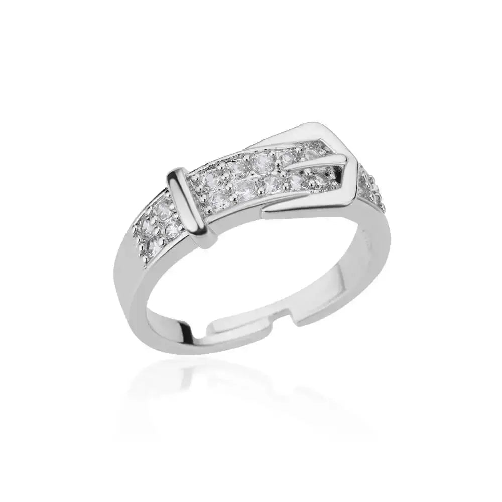 Stainless Steel Belt Ring For Women Zircon Adjustable Belt Finger Ring Geometric Wedding Aesthetic Jewelry Gift