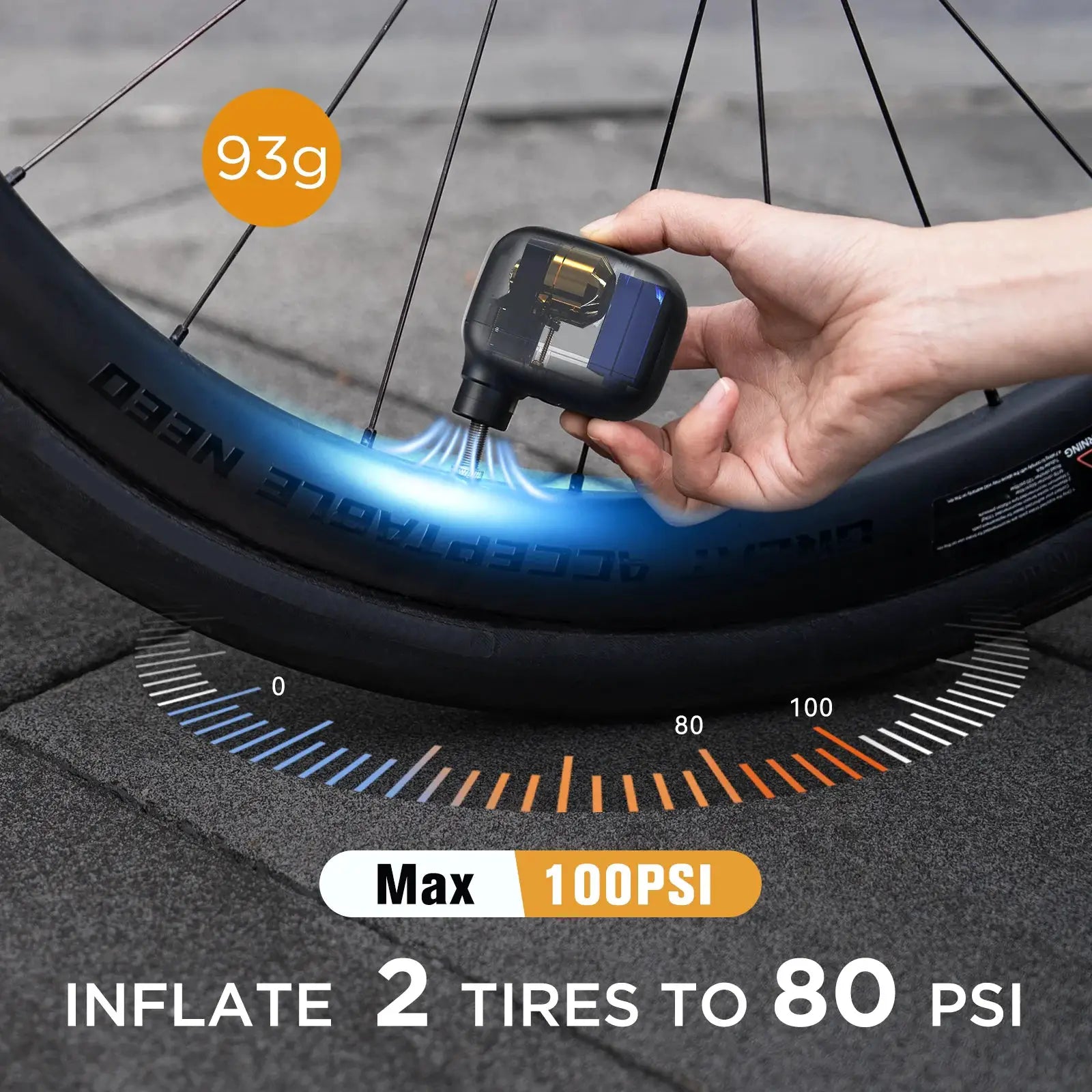 Airbank AS100 Mini Portable Bicycle Pump Rechargeable Air Inflator 100 PSI Type C Valve Schrader Presta Tires