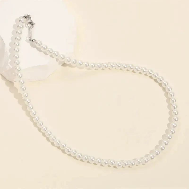 Mens Imitation Pearl Beaded Short Choker Necklace White Beaded Chain Jewelry For Men 2026 Fashion Accessory